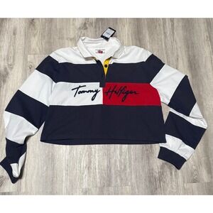 Tommy Hilfiger‎ NWT Vintage Long Sleeve Rugby Crop Top Size Large Rare